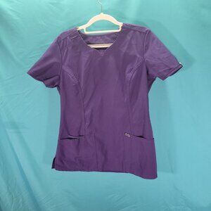 Cherokee Infinity Womens Scrub Top Size M Purple V-Neck Two Pockets